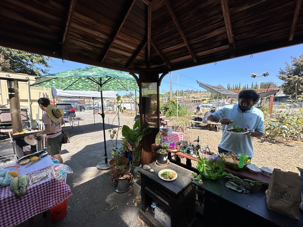 Cooking under the garden pavilion